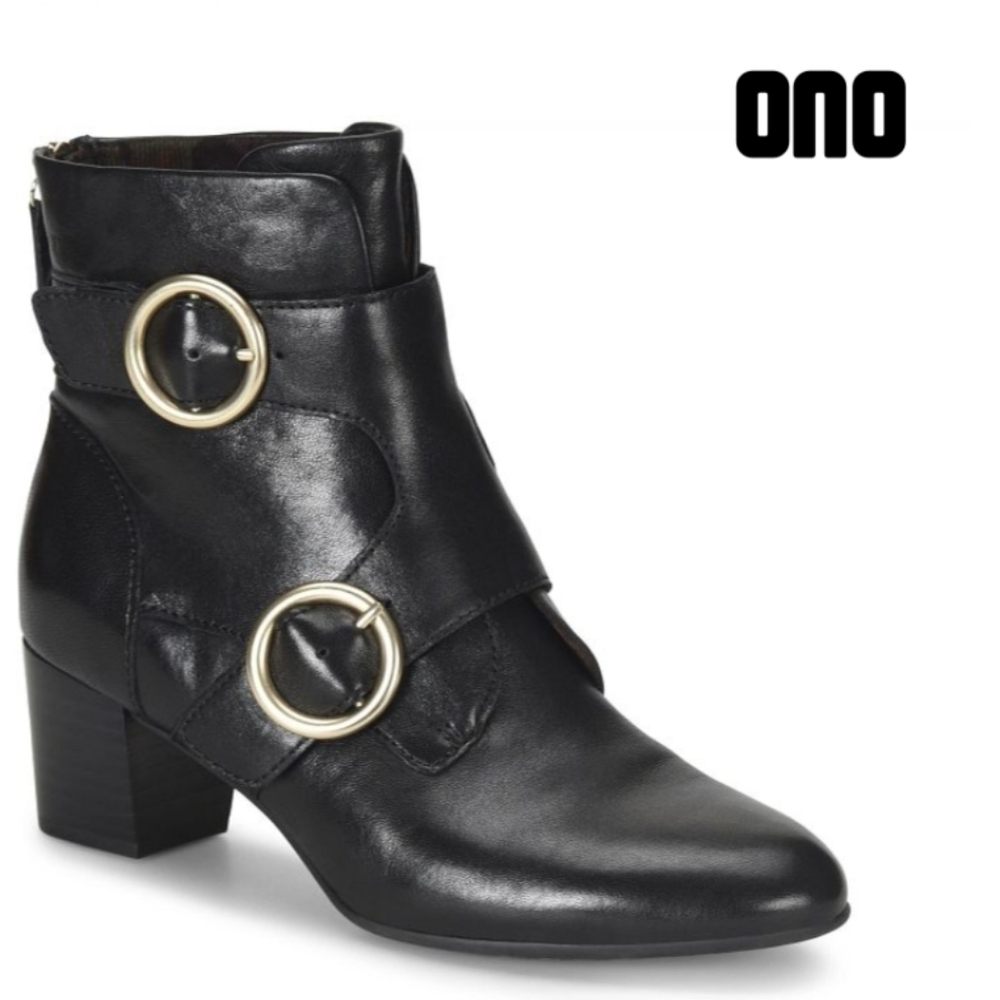 Ono Melker ankle booties women 7.5 black buckle details leather black casual Y2K